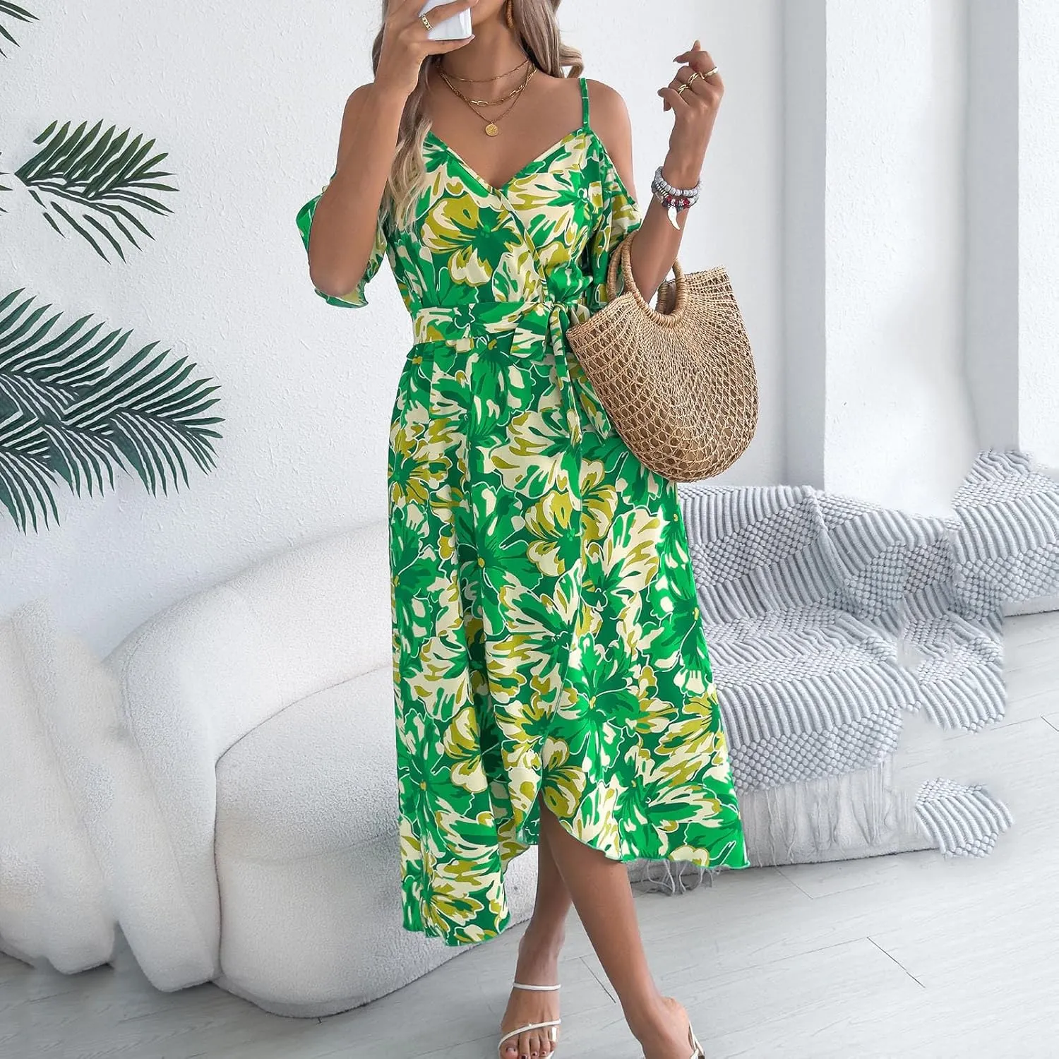 Women's Beach Vocation Maxi Dresses 2025 Floral Printed Boho Long Dress Flowy Summer Outfits
