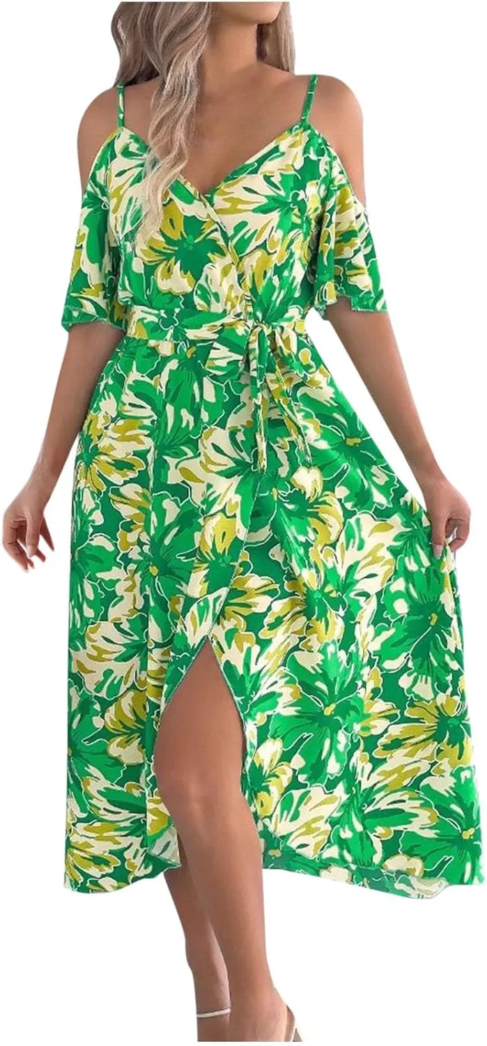 Women's Beach Vocation Maxi Dresses 2025 Floral Printed Boho Long Dress Flowy Summer Outfits
