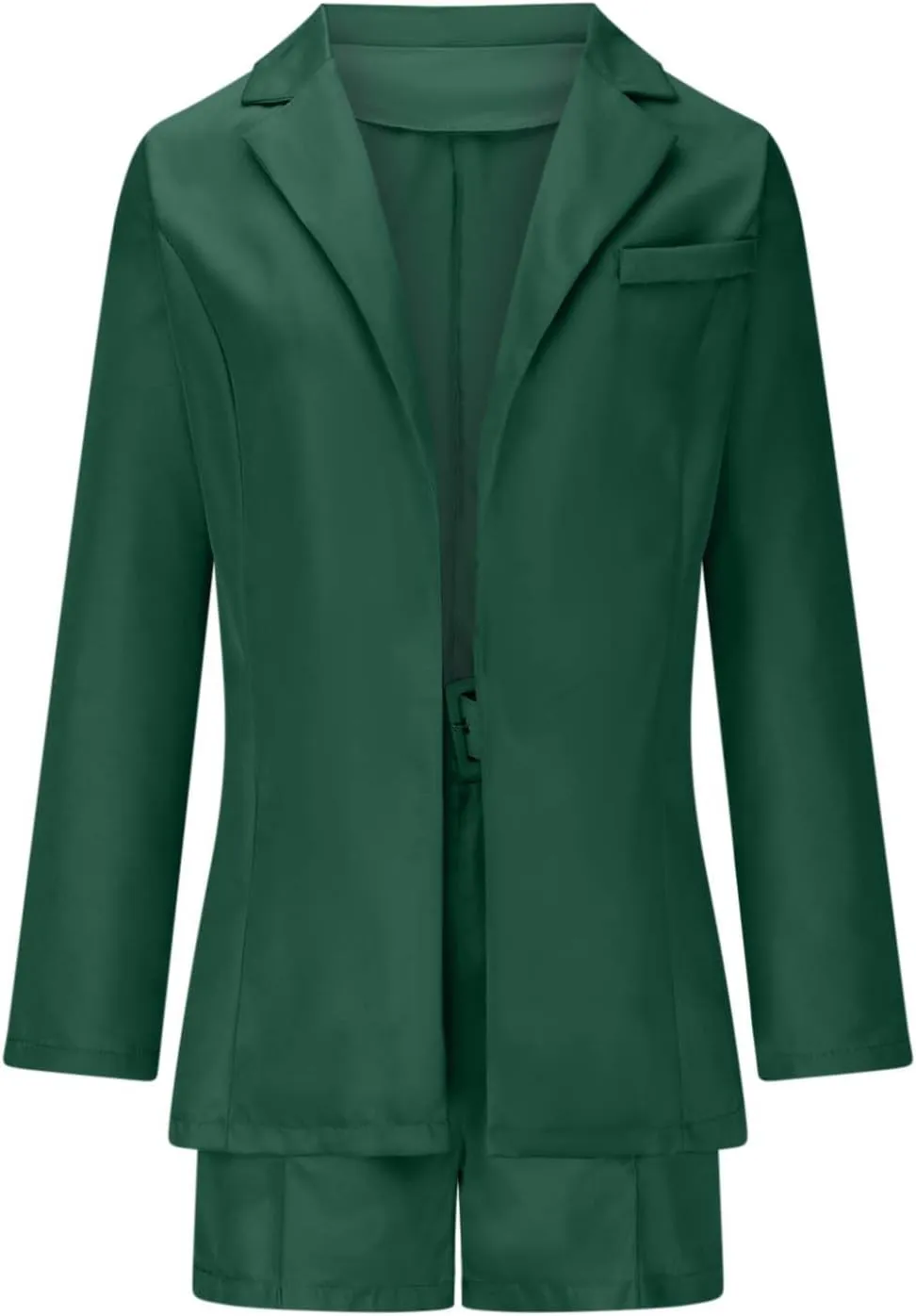 Women's Business Suits with Belt Long Sleeve Blazer Jacket and High Waisted Shorts 2 Pieces Outfits Shorts Set