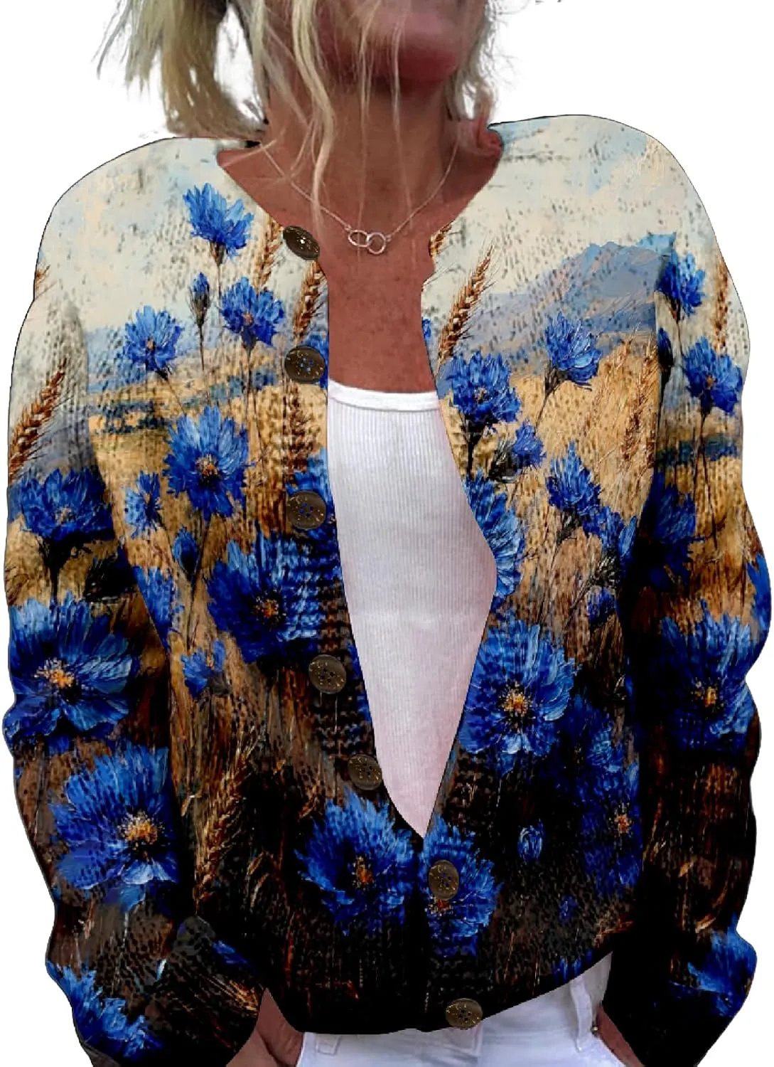 Women's Cable Knit Cardigan Open Front Crochet Button Down Long Sleeve Warm Cardigan Sweaters Fall Winter Coat
