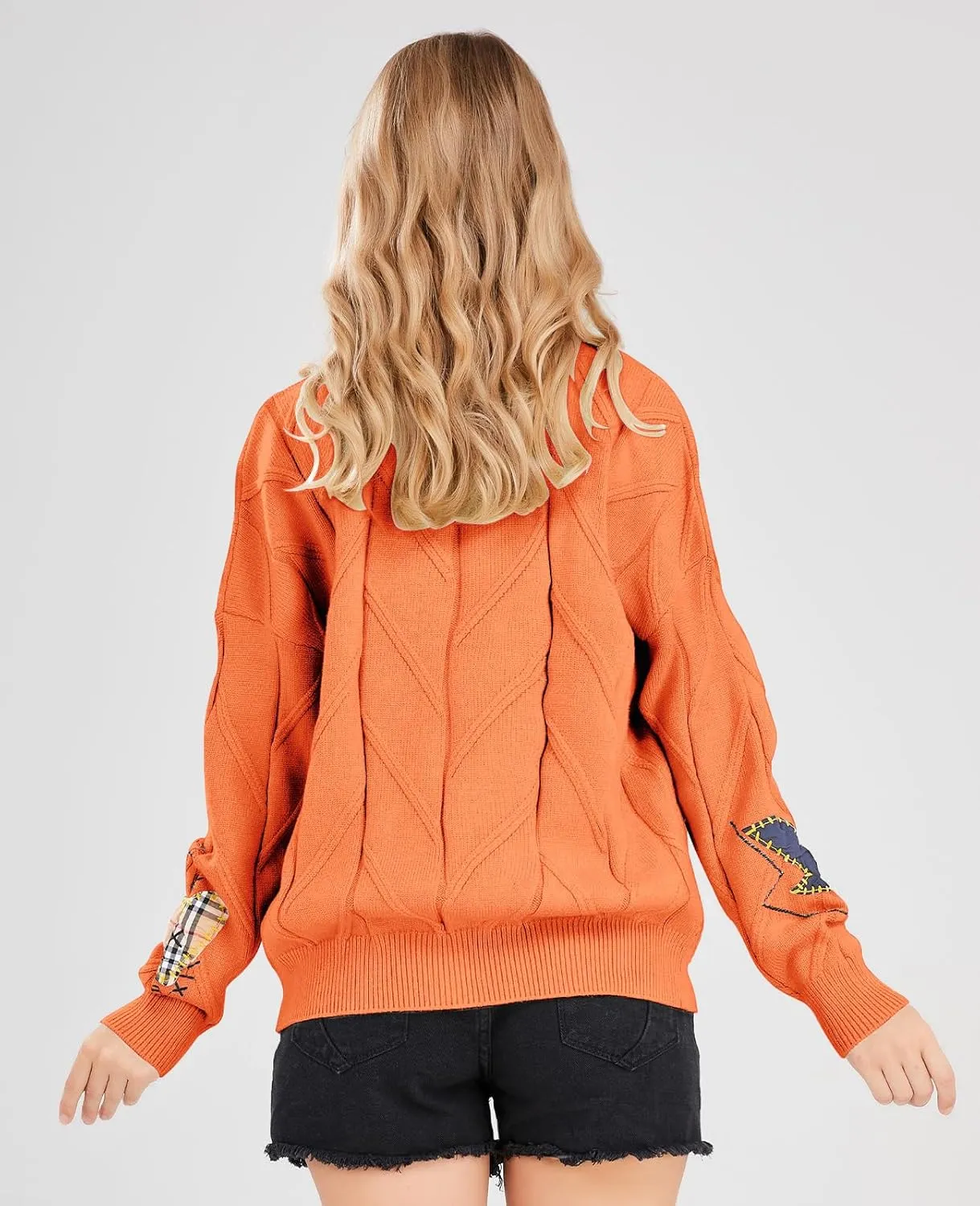 Women's Cable Knit Long Sleeve Open Front Cardigan Sheep V-Neck Button Down Embroidery Wool Blend Sweater Coat Outwear