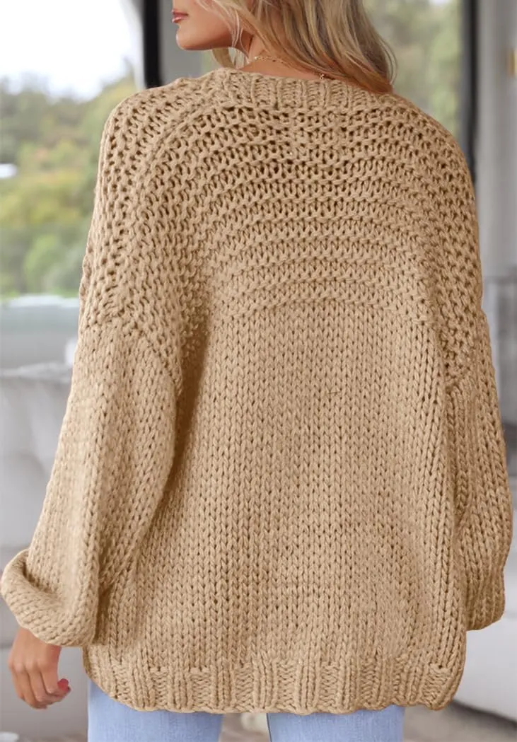 Women's Cardigan Soft Pocketed Long Sleeves Casual Knitted Open Front Cardigans Lightweight Sweaters