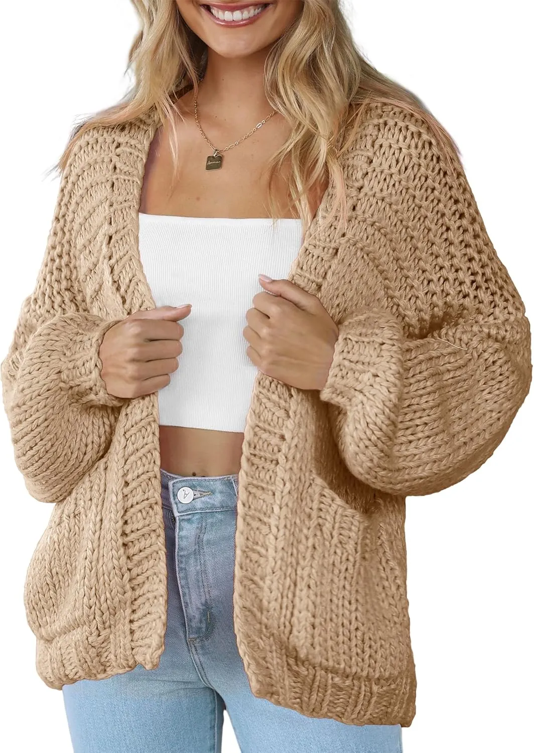 Women's Cardigan Soft Pocketed Long Sleeves Casual Knitted Open Front Cardigans Lightweight Sweaters