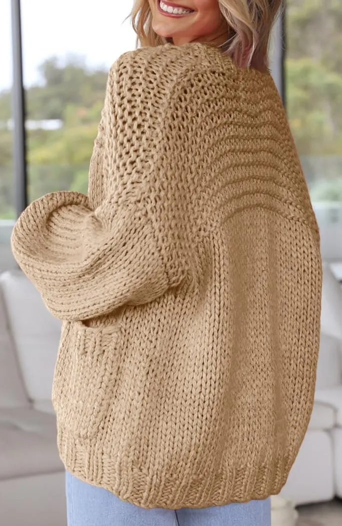 Women's Cardigan Soft Pocketed Long Sleeves Casual Knitted Open Front Cardigans Lightweight Sweaters
