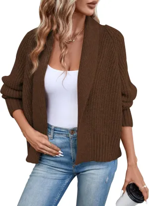 Women's Cardigan Sweaters Fall Winter Open Front Batwing Long Sleeve Shawl Neck Chunky Knit Loose Outwear Coats