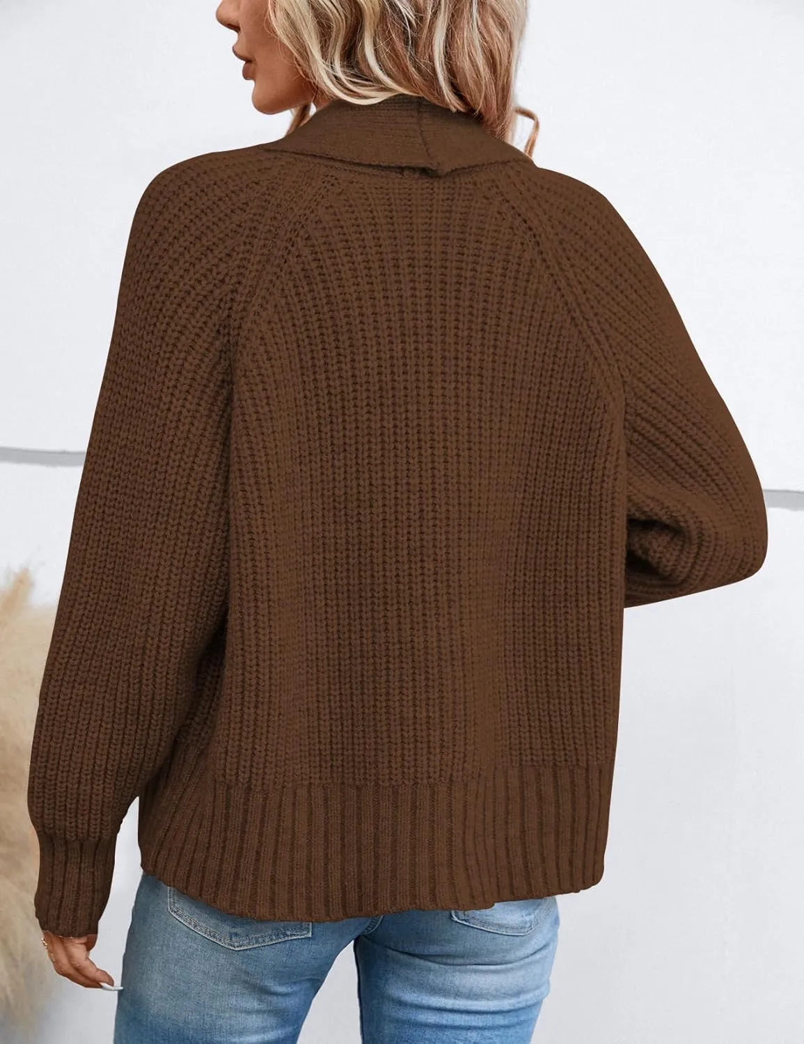 Women's Cardigan Sweaters Fall Winter Open Front Batwing Long Sleeve Shawl Neck Chunky Knit Loose Outwear Coats