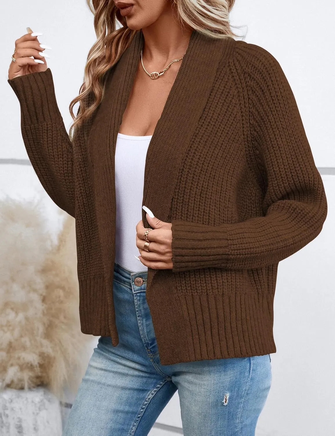 Women's Cardigan Sweaters Fall Winter Open Front Batwing Long Sleeve Shawl Neck Chunky Knit Loose Outwear Coats