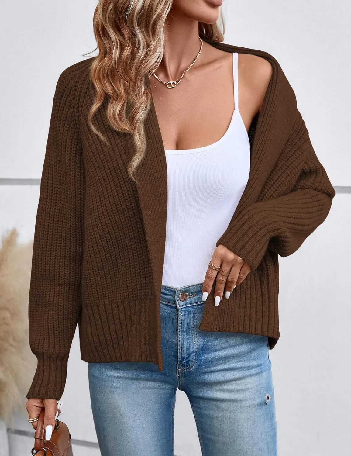 Women's Cardigan Sweaters Fall Winter Open Front Batwing Long Sleeve Shawl Neck Chunky Knit Loose Outwear Coats