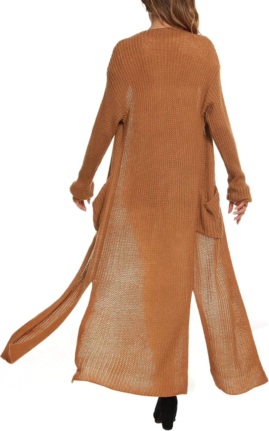 Womens Casual Long Sleeve Split Open Cardigan Knit Long Cardigan Sweaters with Pockets Fall Fashion 2024
