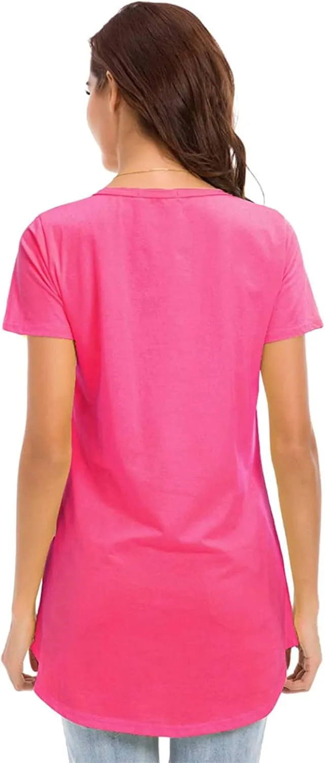 Women's Cotton Fitted Long Length T Shirts Short Sleeve Basic Comfy Tunic Tee Tops