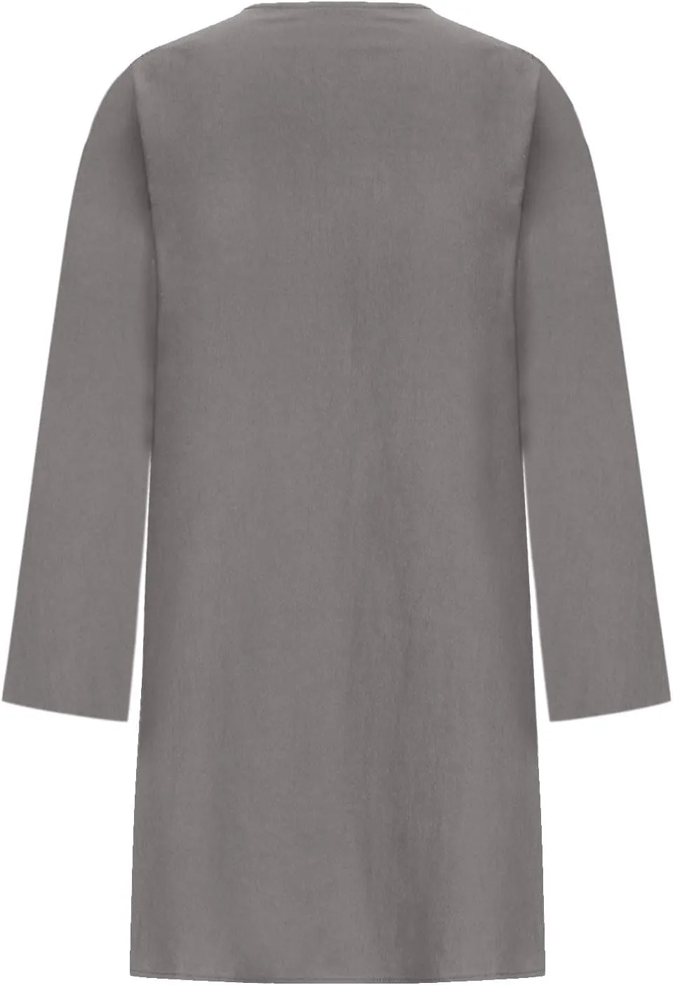 Womens Cotton Linen Dresses Spring Plain Long Sleeve Knee-Length Dress Boho Plus Size Ruched Loose Fit Midi Sundress