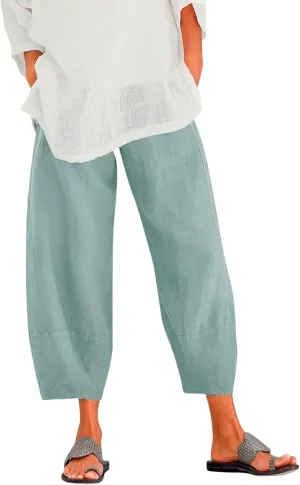 Women's Cotton Linen Summer Split Flowy Pant Trousers High Waist Straight Slim Fit Palazzo Lounge Pants Office