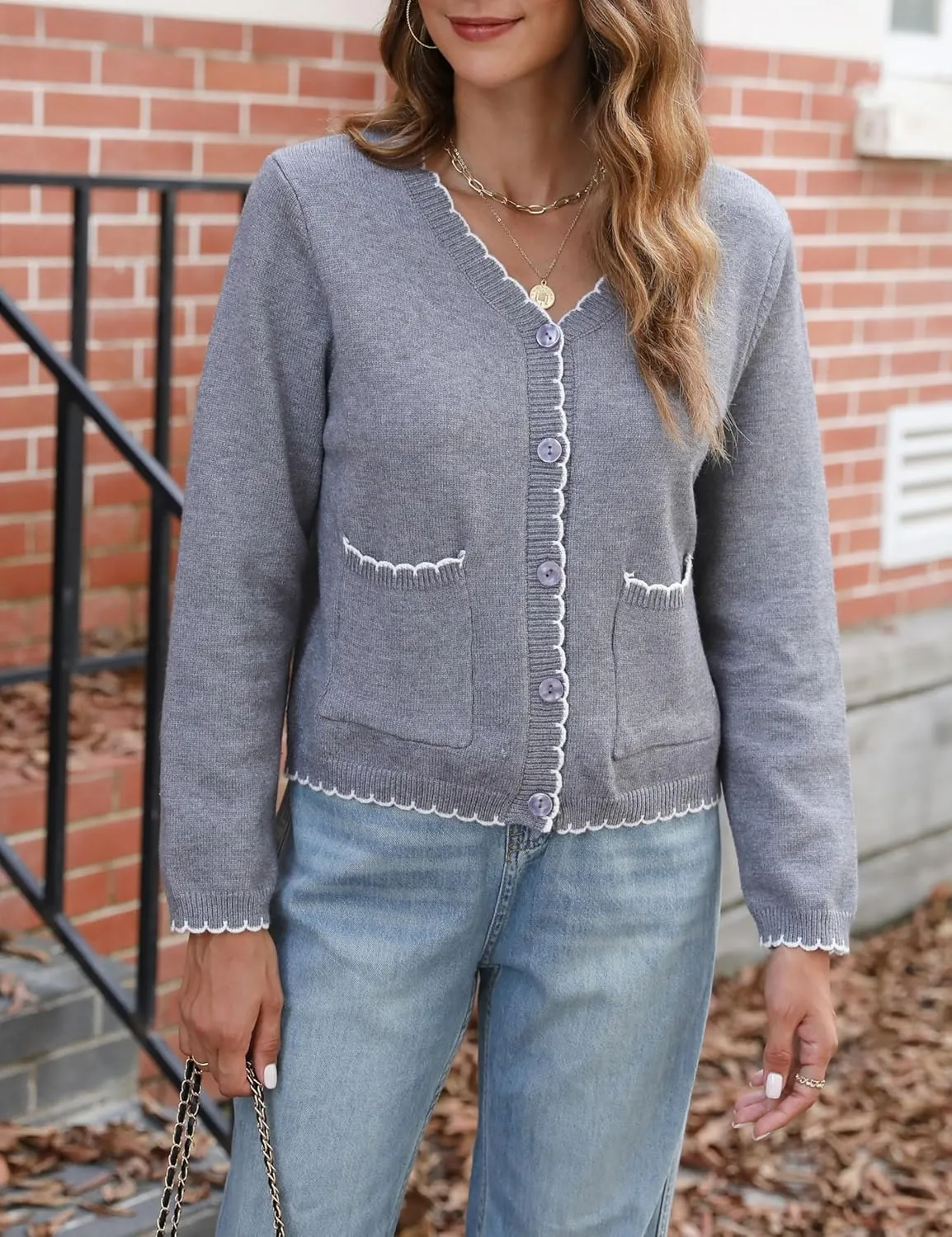 Womens Cropped Cardigan Sweaters Lightweight Long Sleeve Button Down Knit Coat Shrug Tops 2024 Fall Outerwear