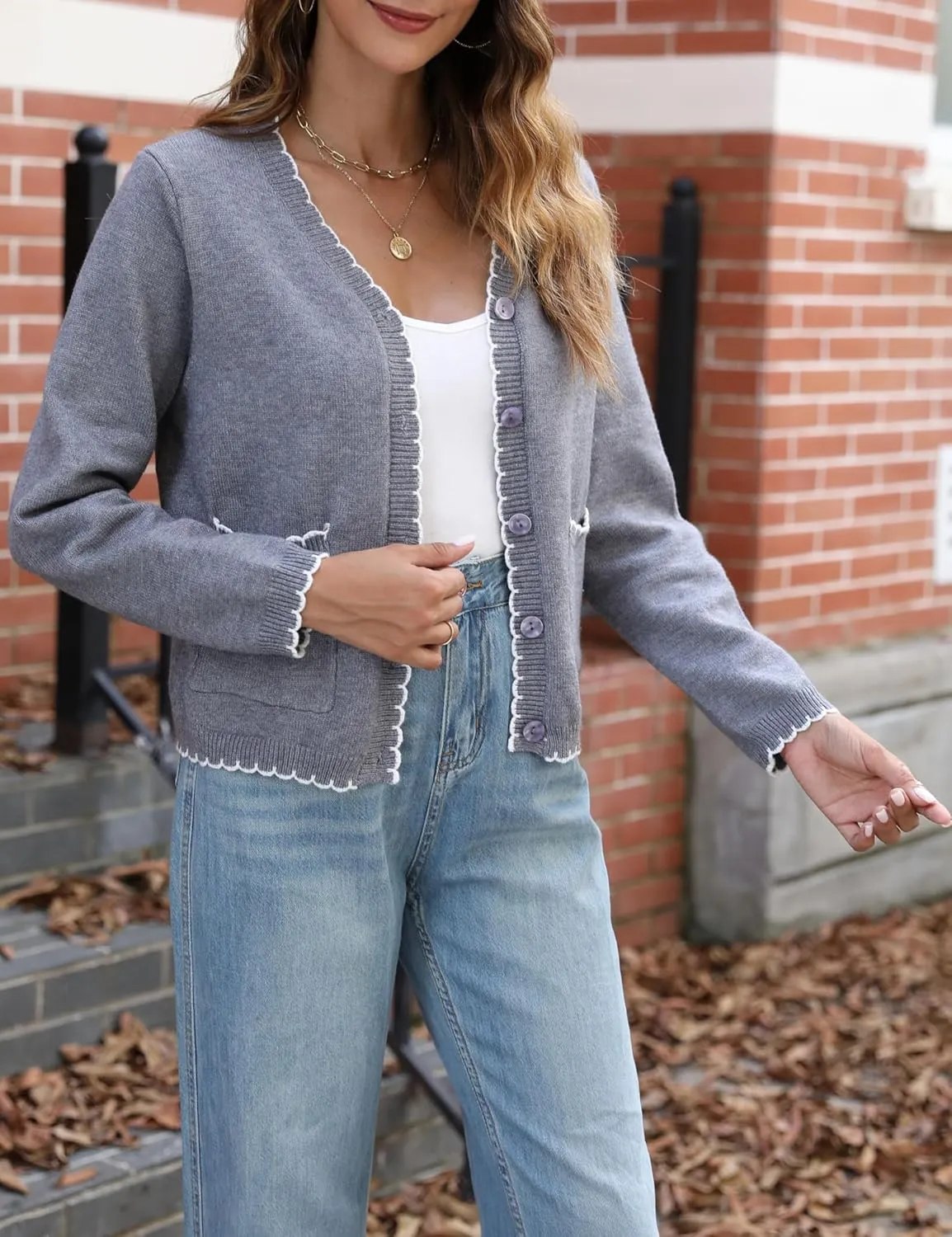Womens Cropped Cardigan Sweaters Lightweight Long Sleeve Button Down Knit Coat Shrug Tops 2024 Fall Outerwear