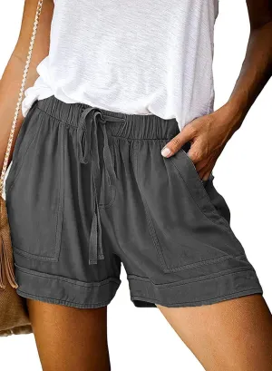 Womens Drawstring Shorts Summer Elastic Waist Casual Lightweight with Pockets