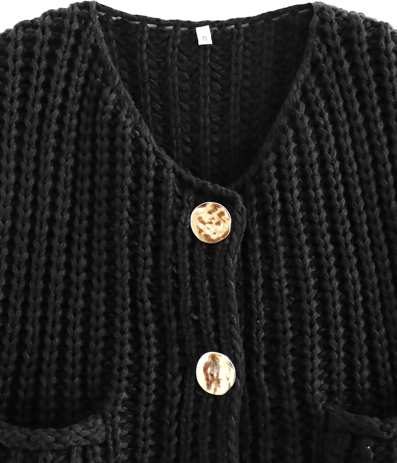 Womens Fall Chunky Knit Cardigan Gold Button Down Long Sleeve Crop Crochet Sweater