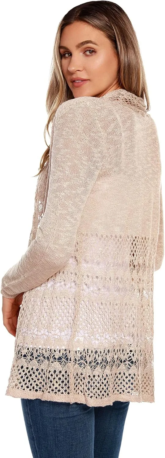 Womens Fashion Crochet Cardigan Long Sleeve Knit Cardigan Sweater