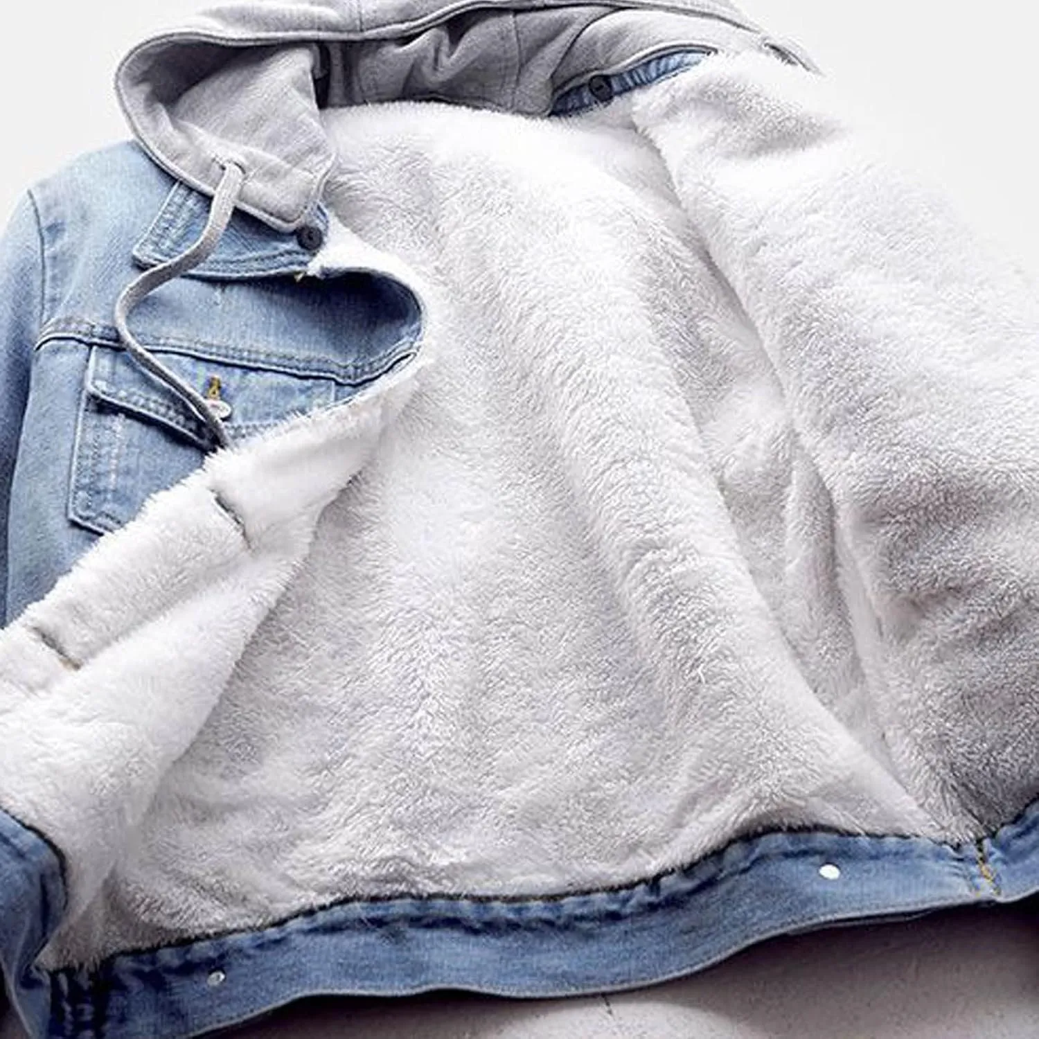 Women's Fleece Lined Denim Jacket Fuzzy Button Long Sleeve Short Coat 2024 Winter Warm Hooded Jean Jacket Outerwear