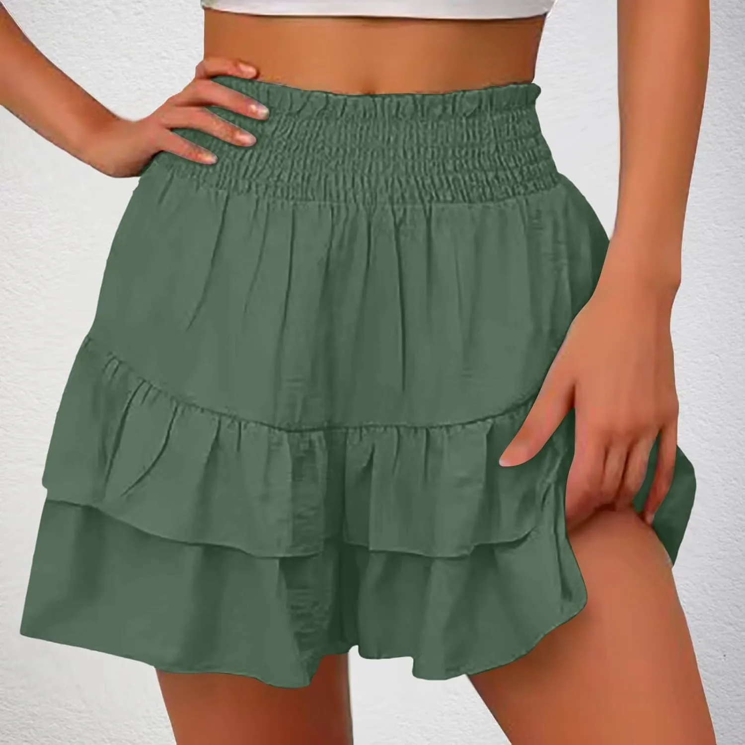 Women's Flowy Skorts Summer Cute Ruffle Layered High Waist Golf Skorts Trendy Tennis Gym Workout Casual Mini Skirts