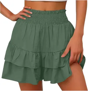 Women's Flowy Skorts Summer Cute Ruffle Layered High Waist Golf Skorts Trendy Tennis Gym Workout Casual Mini Skirts