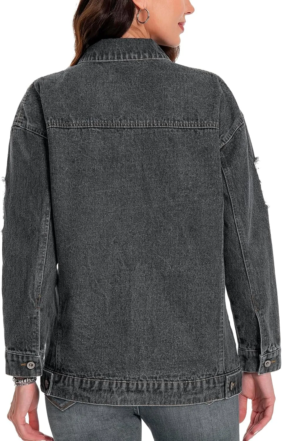 Women's Jean Jacket Denim Distressed Oversized Ripped Long Boyfriend Jacket Fall Soft Shacket Trucker Coat