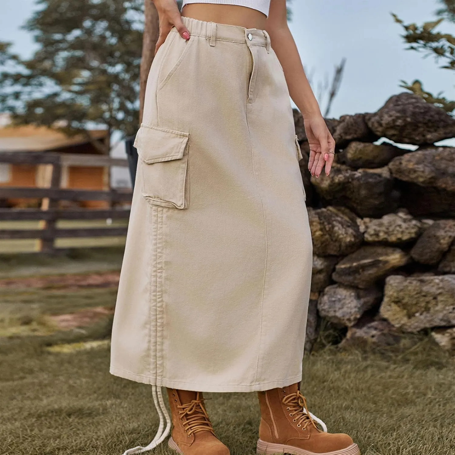 Women's Jeans Skirt Trendy Button High Waisted Skirt Teen Girls Loose Fit A-Line Going Out Streetwear Jean Skirt