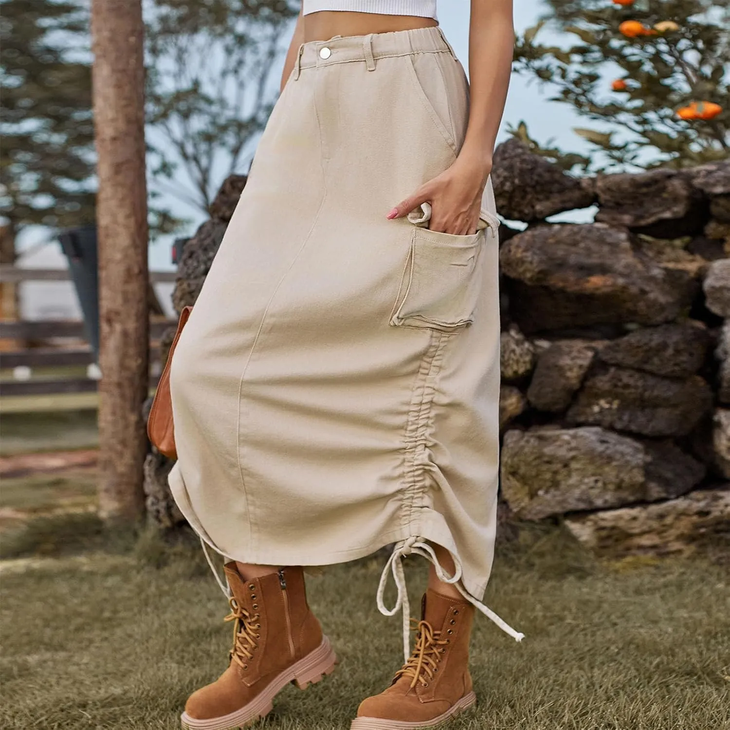 Women's Jeans Skirt Trendy Button High Waisted Skirt Teen Girls Loose Fit A-Line Going Out Streetwear Jean Skirt
