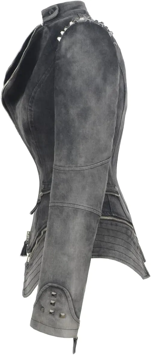 Women's Lapel Swallow Tail jacket Fashion Studded Perfectly Shaping Denim jacket Biker Jacket