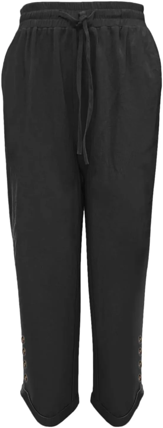 Womens Linen Blend Summer Solid Pant Trousers High Waist Stretchy Straight Slim Fit Pants Work Business