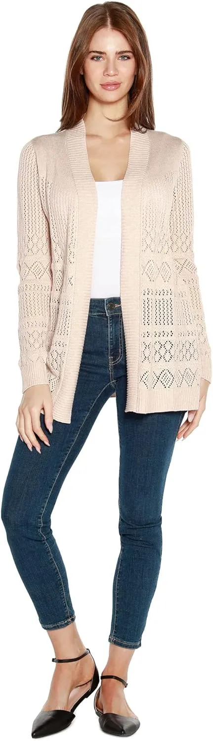 Womens Long Crochet Cardigan Ladies Long Cardigans Lightweight in Pointelle Knit