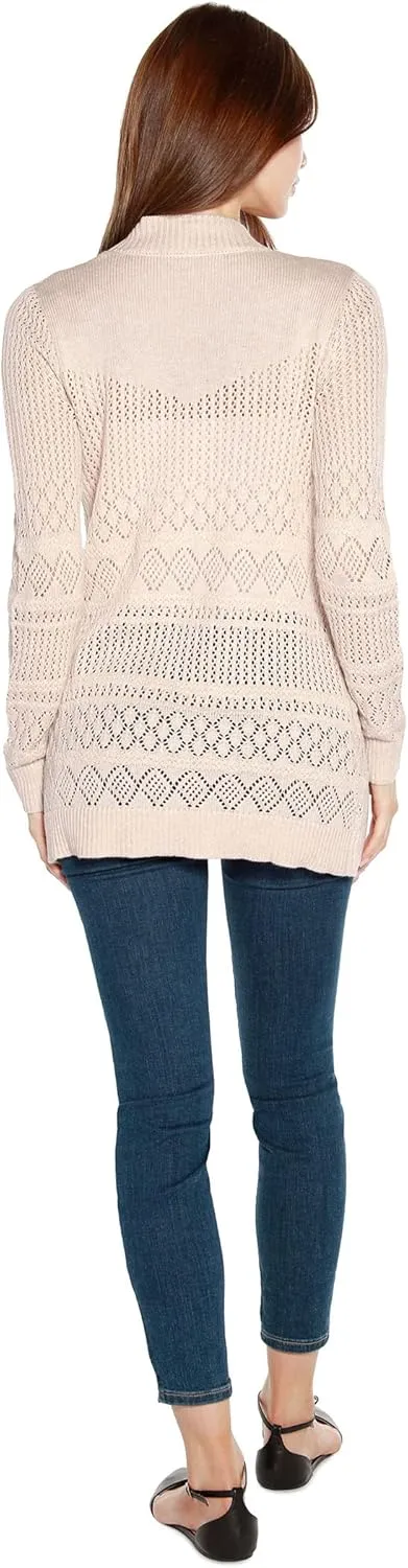 Womens Long Crochet Cardigan Ladies Long Cardigans Lightweight in Pointelle Knit