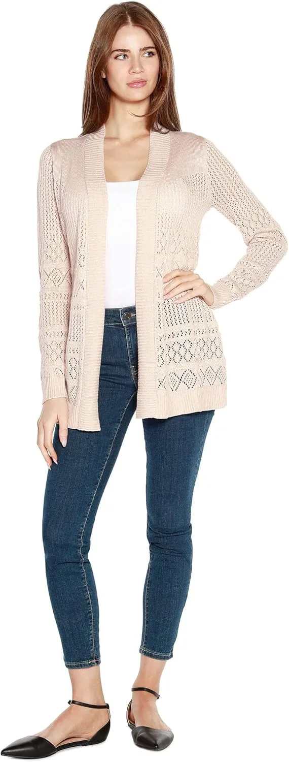Womens Long Crochet Cardigan Ladies Long Cardigans Lightweight in Pointelle Knit
