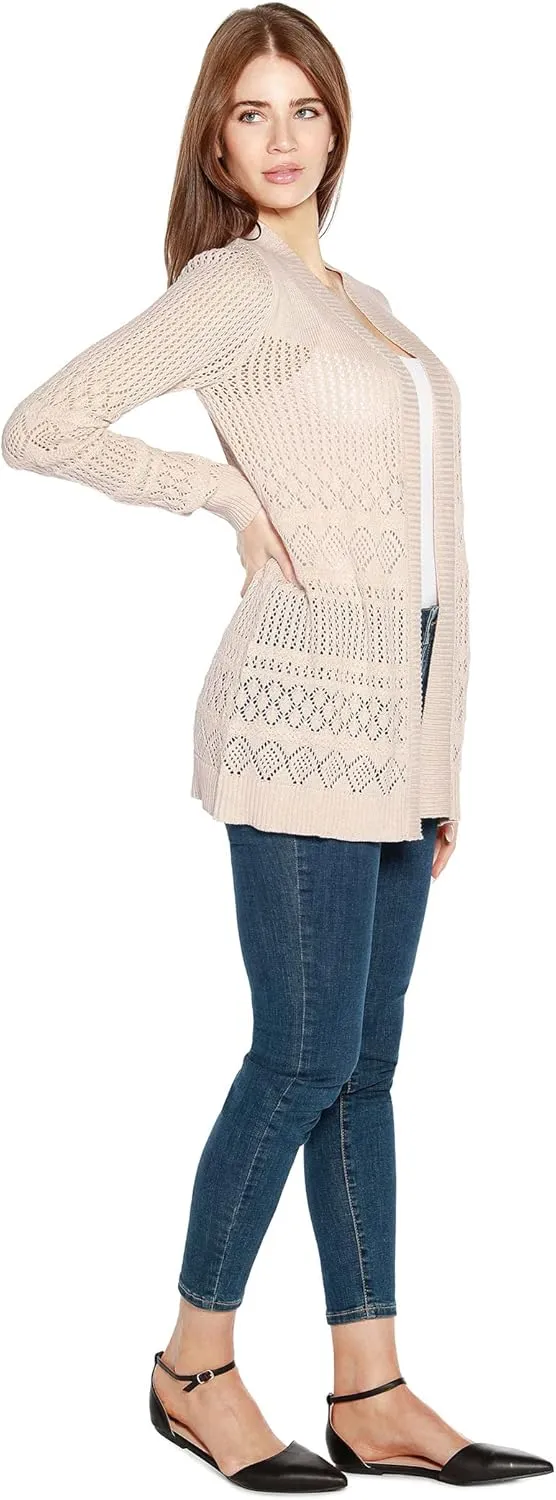 Womens Long Crochet Cardigan Ladies Long Cardigans Lightweight in Pointelle Knit