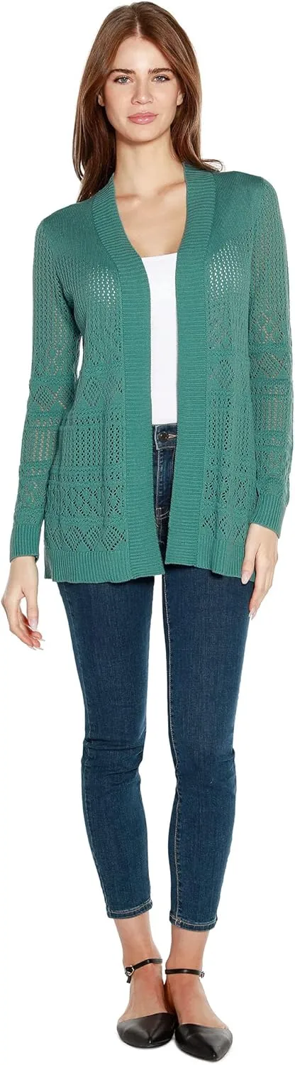 Womens Long Crochet Cardigan Ladies Long Cardigans Lightweight in Pointelle Knit