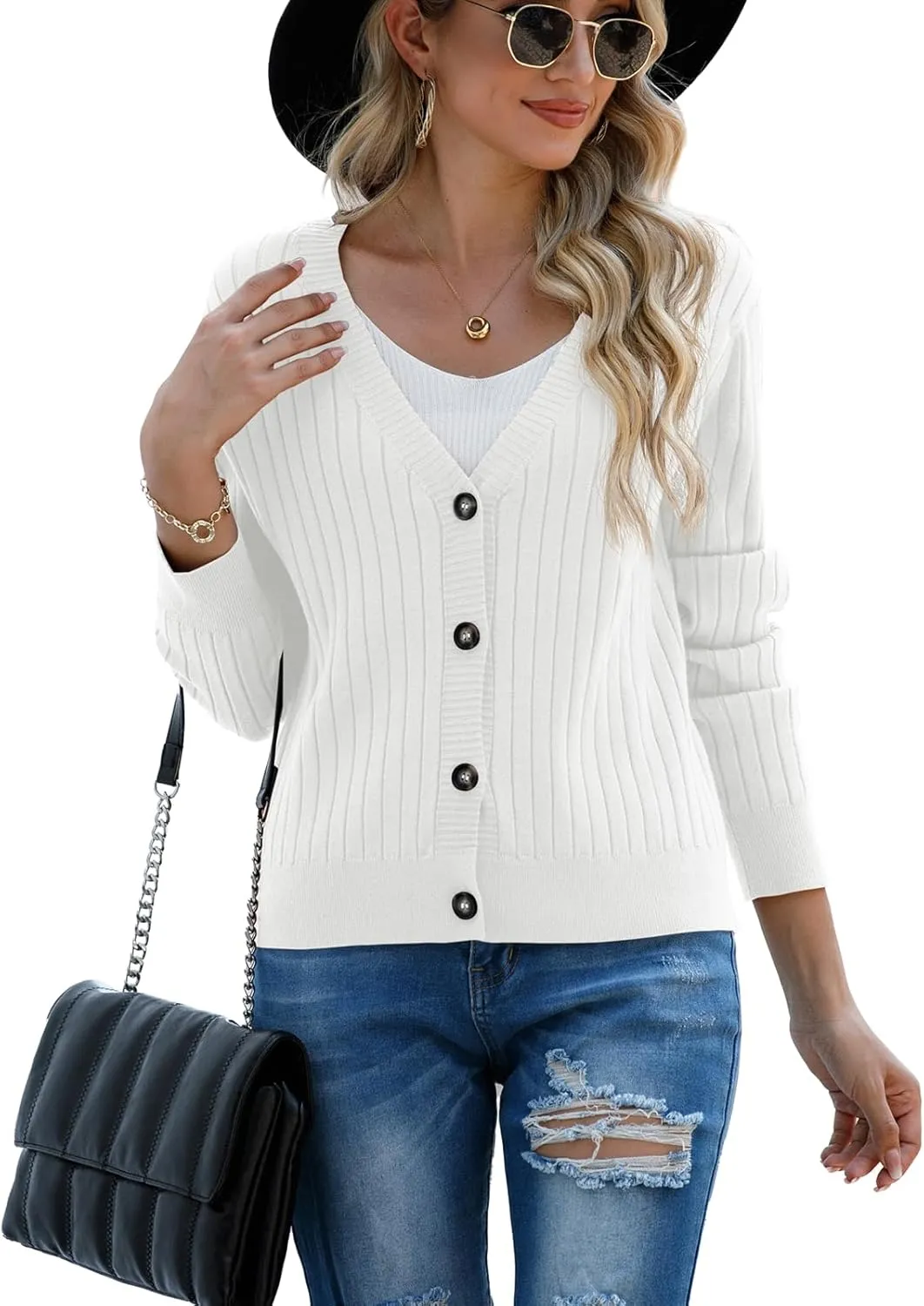 Women's Long Sleeve Cardigan Sweaters Casual V Neck Soft Knit Jacket Button Down Cardigan for Women Winter Fall