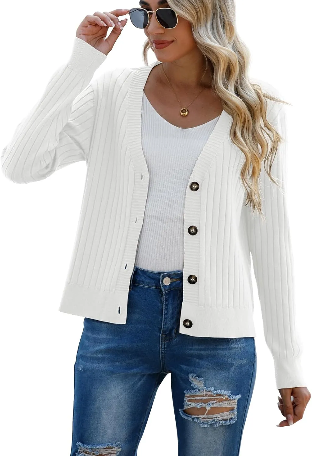 Women's Long Sleeve Cardigan Sweaters Casual V Neck Soft Knit Jacket Button Down Cardigan for Women Winter Fall