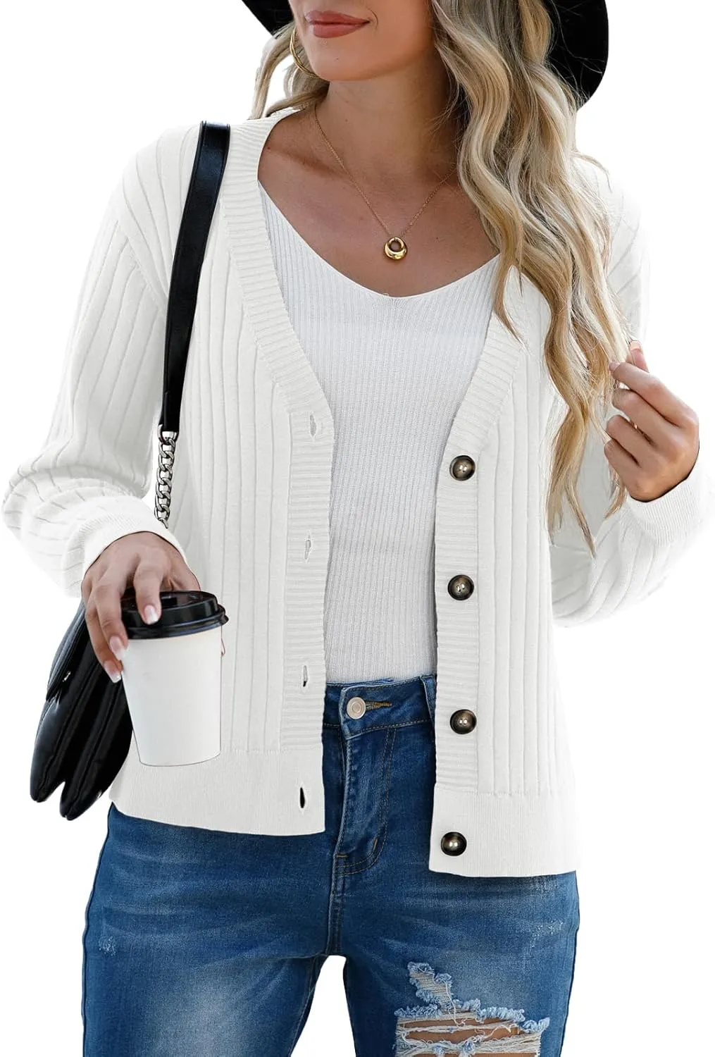 Women's Long Sleeve Cardigan Sweaters Casual V Neck Soft Knit Jacket Button Down Cardigan for Women Winter Fall