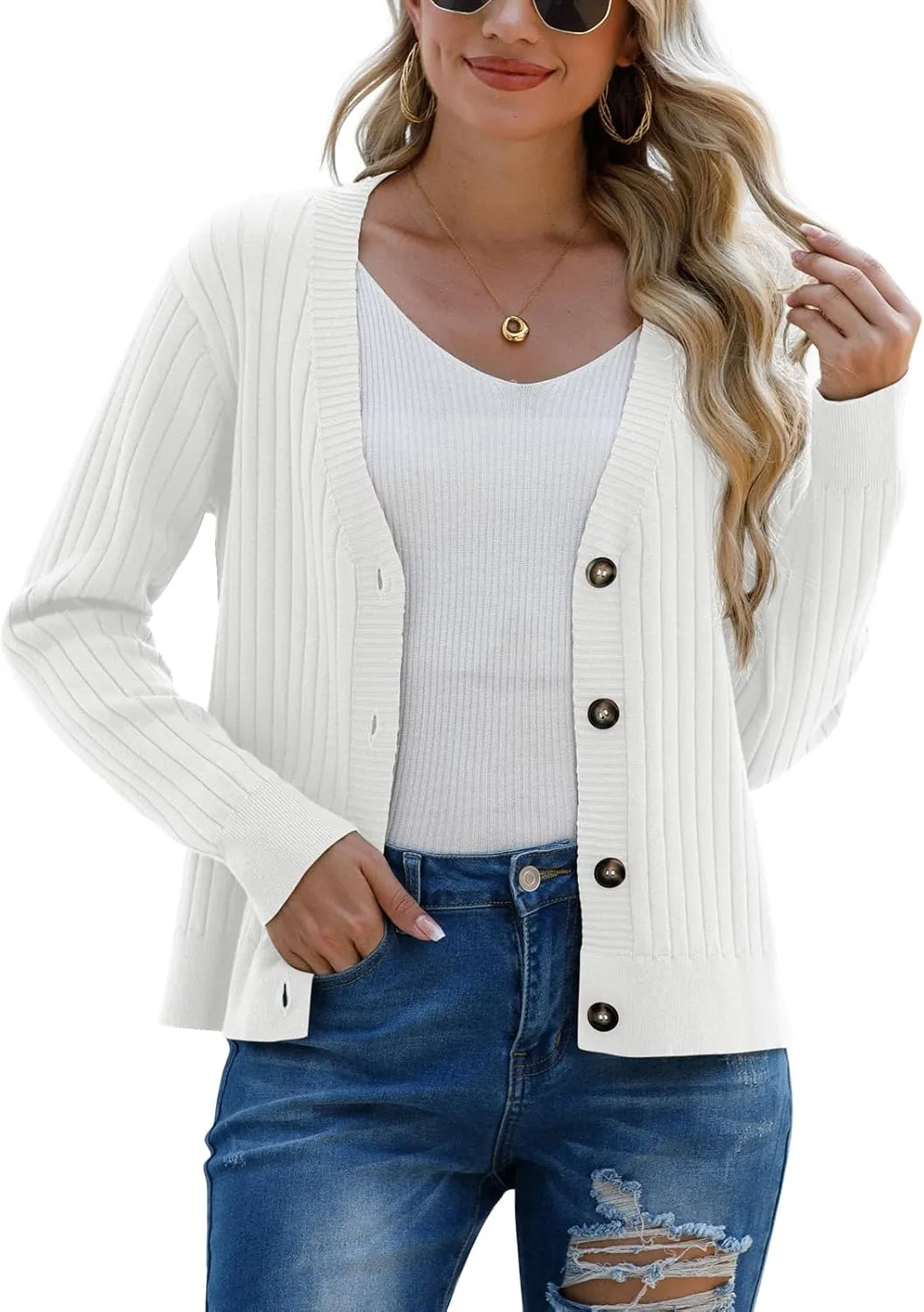 Women's Long Sleeve Cardigan Sweaters Casual V Neck Soft Knit Jacket Button Down Cardigan for Women Winter Fall