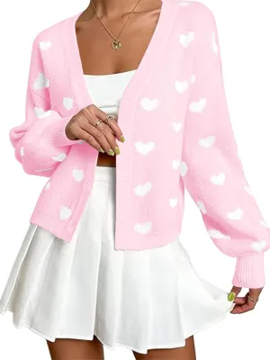 Women's Long Sleeve Floral Print Openg Front V Neck Knit Y2k Sweater Cardigan