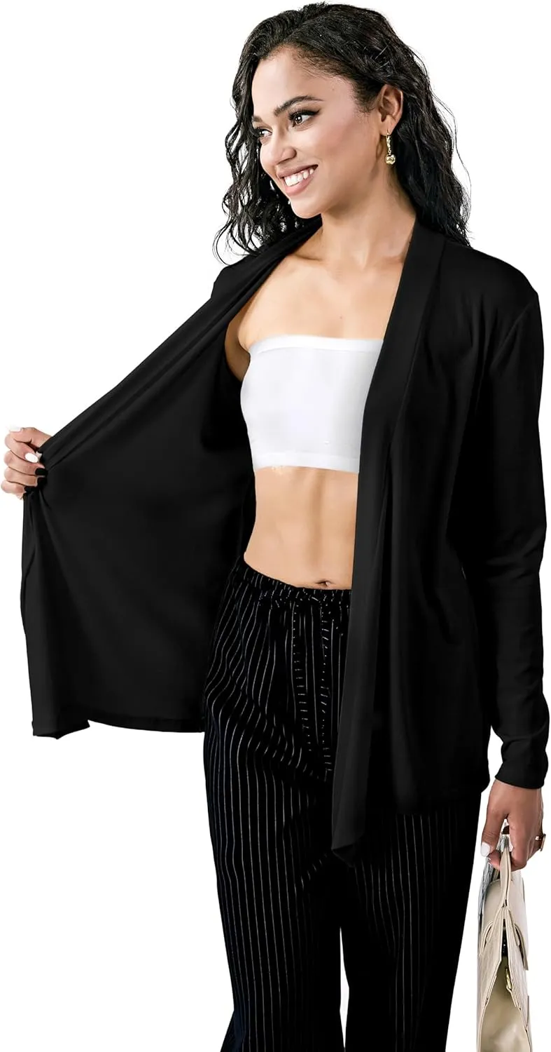 Womens Open Front Cardigan Sweater, Long, Lightweight, and Versatile Green & Black Cardigans for Women
