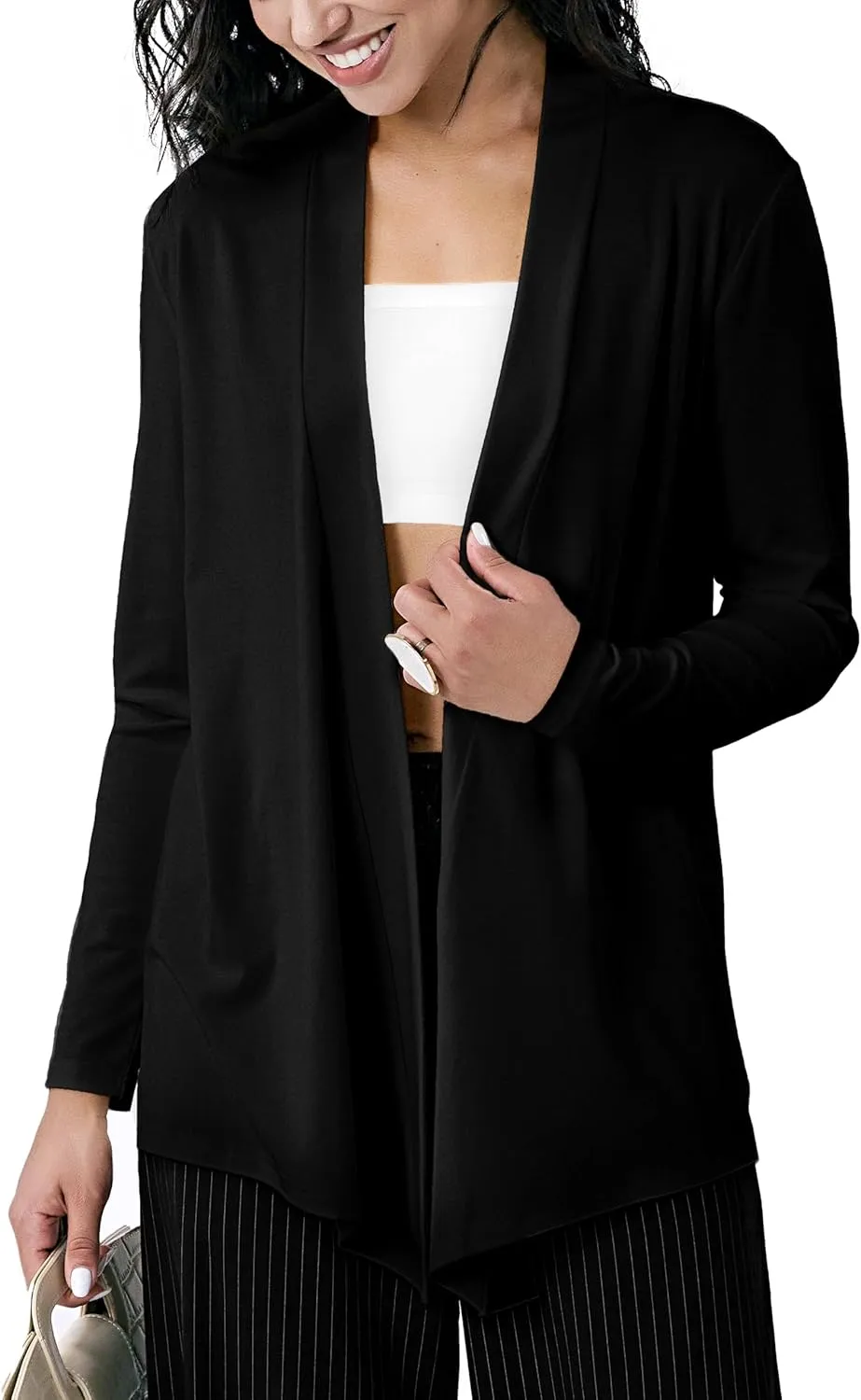 Womens Open Front Cardigan Sweater, Long, Lightweight, and Versatile Green & Black Cardigans for Women