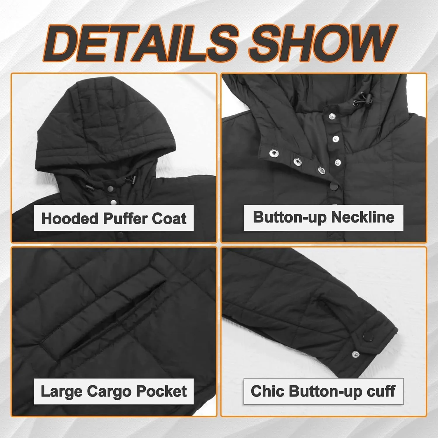 Womens Oversized Puffer Jacket Long-Sleeve Hooded Puffer Coat Packable Hooded Lightweight Warm Winter Coat Tops