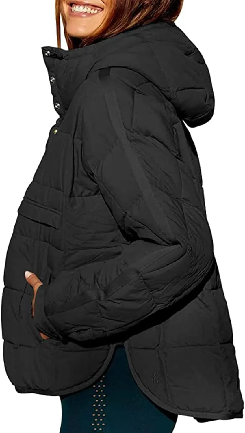 Womens Oversized Puffer Jacket Long-Sleeve Hooded Puffer Coat Packable Hooded Lightweight Warm Winter Coat Tops