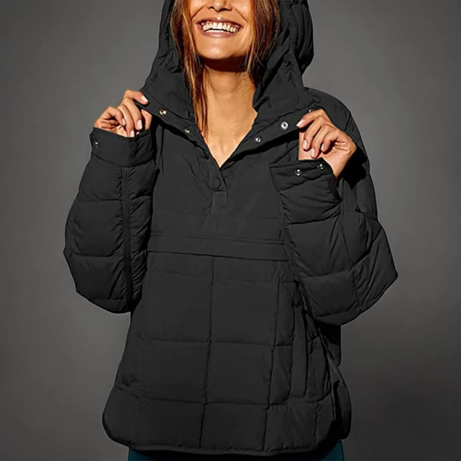 Womens Oversized Puffer Jacket Long-Sleeve Hooded Puffer Coat Packable Hooded Lightweight Warm Winter Coat Tops