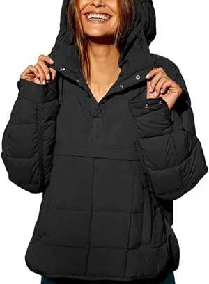 Womens Oversized Puffer Jacket Long-Sleeve Hooded Puffer Coat Packable Hooded Lightweight Warm Winter Coat Tops