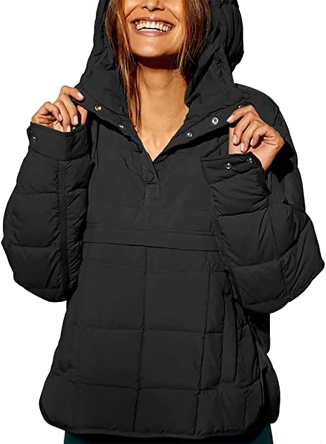 Womens Oversized Puffer Jacket Long-Sleeve Hooded Puffer Coat Packable Hooded Lightweight Warm Winter Coat Tops