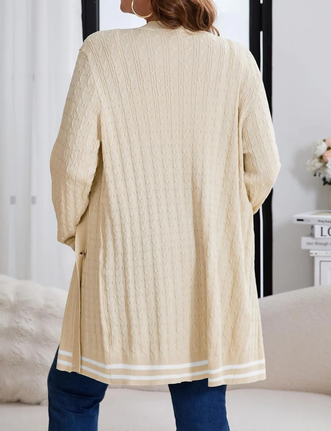 Women's Plus Size Button Down Cardigan Sweater Causal Open Front Loose Long Sleeve Crew Neck Knit Outwear