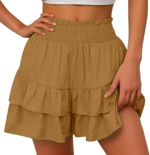 Womens Ruffle Flowy Shorts Casual Boho Elastic High Waisted Butterfly Shorts Cute Summer Tiered Tennis Skorts for Women