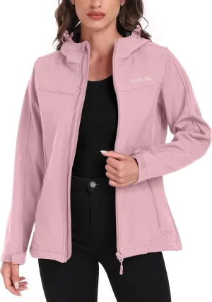 Women's Softshell Jacket Lightweight Fleece Lined Waterproof Coats Rain Jacket with Hood for Outdoor Hiking