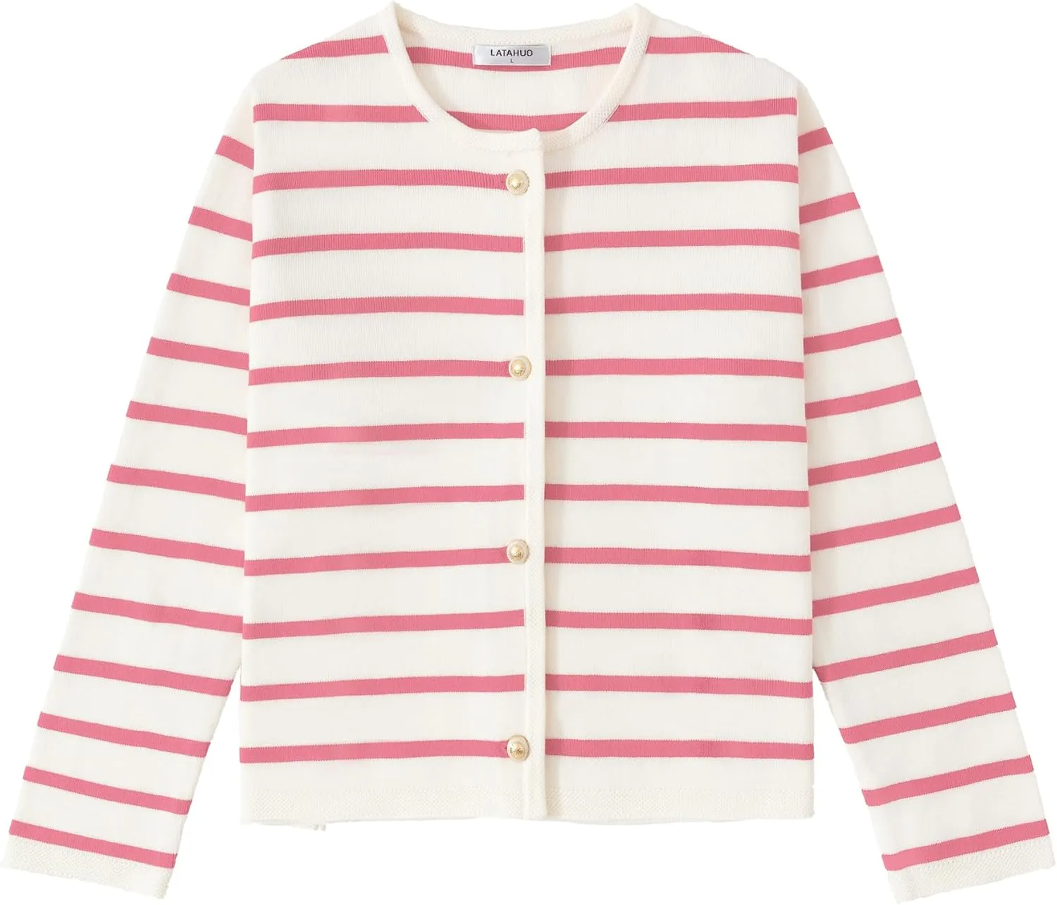 Women's Striped Cardigan Sweater Trendy Long Sleeve Button Down Crewneck Knit Cardigans